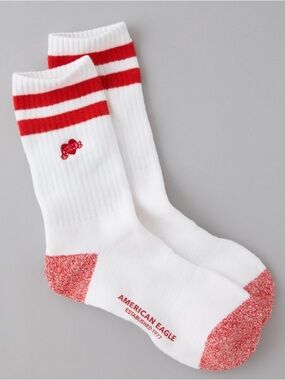 American Eagle Outfitters White Crew Socks with Red Stripes